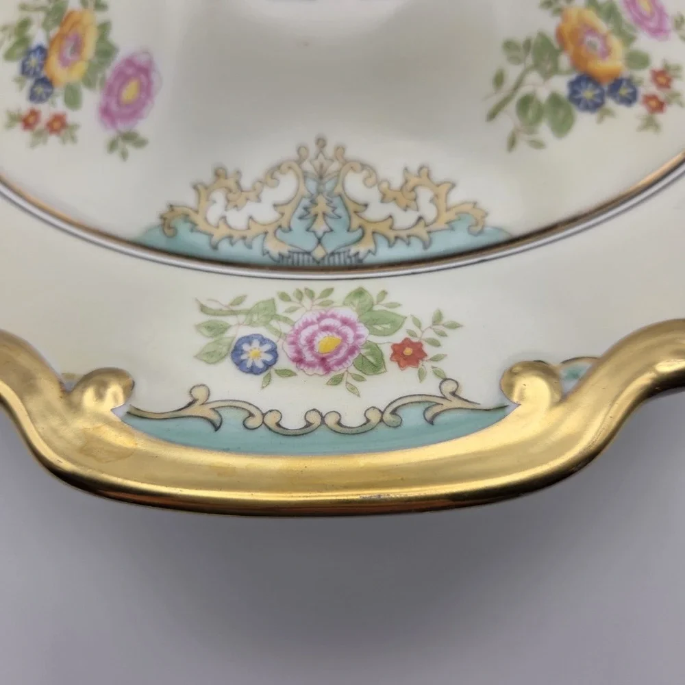 Vintage Meito Japan Yellow & Green Hand Painted Covered Soup / Casserole Dish